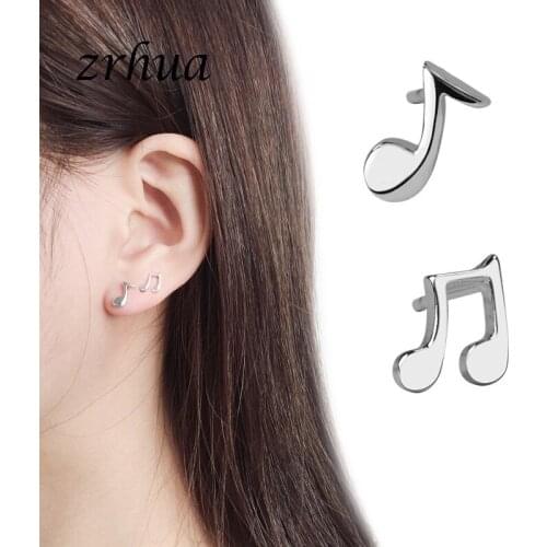 ZRHUA Newest Silver Color Women Girls Jewelry Fashion Tiny Music Cute Stud Earrings Gift For Kid Lady Stamp Brincos