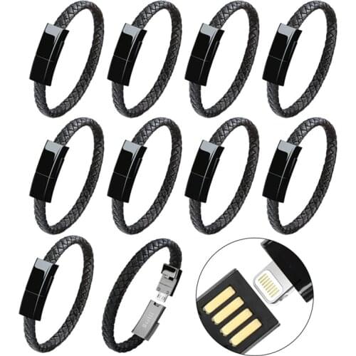 10 Pcs Bracelet Convenient Leather Sports Portable Usb Charger Cable for Apple Phone 5/6/7/8/ Plus Date Line Quick Charger
