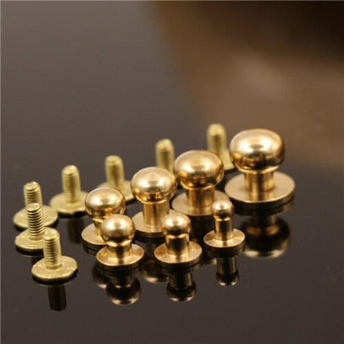10pcs Solid brass sam brown browne button screw back Round head ball post studs nail rivets leather craft accessories