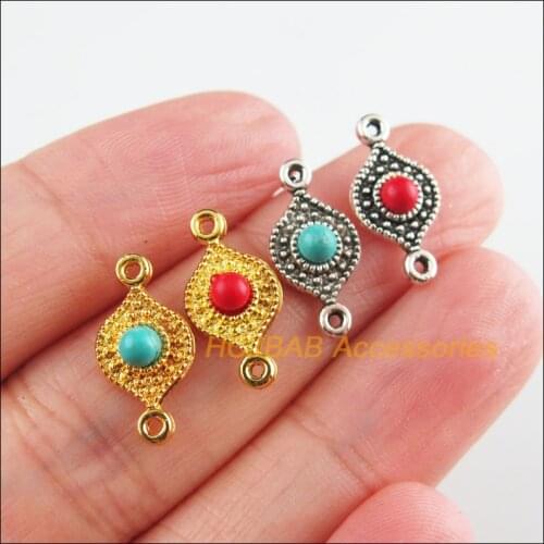 30 New Flower Charms Tibetan Silver Tone Gold Color Red & Blue Stone Eyes Connectors 8x16mm
