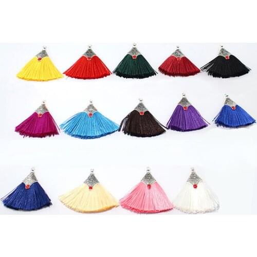 5 PCs Zinc Based Alloy Polyester Tassel Pendants For Jewelry Making Fan-shaped Silver Color Yellow Tassel Earrings Making