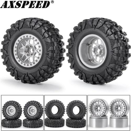AXSPEED 2.2inch RC Wheels Rims Hubs and Rubber Wheel Tires Skin Kit for 1/10 RC Crawler Car Axial Wraith 90018 SCX10 D90 Parts