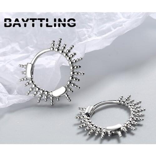 BAYTTLING 925 Sterling Silver 20MM Fine Round Sea Urchin Hoop Earrings For Women Fashion Jewelry Birthday Gift