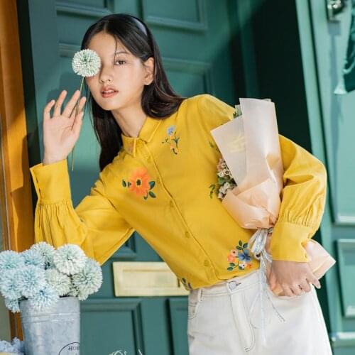 INMAN Winter Cotton Hand Painted Printed Long Sleeve Loose Womens Shirt