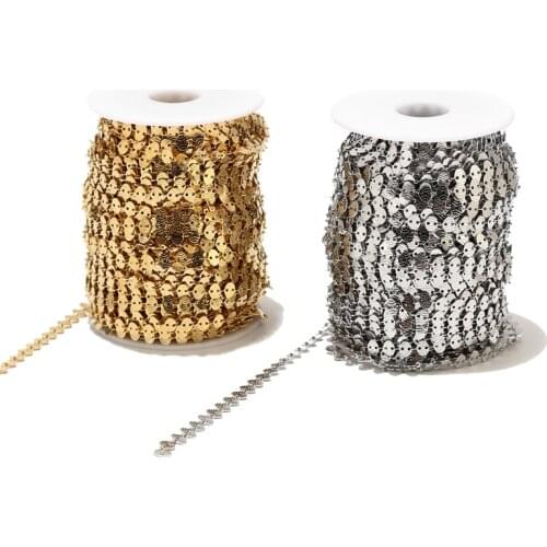 2Meters 6mm Width Gold Tone Stainless Steel Chains Embossing Oval Charms Handmade Link Chain For DIY Jewelry Making Findings