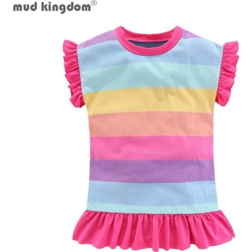 Mudkingdom Toddler Girls Dress Striped Sleeveless Ruffle Rainbow Dress for Kids