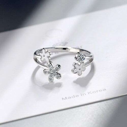 Elegant Cubic Zircon Adjustable Size Flower 925 Silver Finger Ring For Women Jewelry jz320
