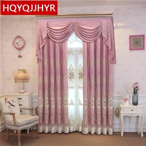 European Luxury Pink Brown Purple Blue Embroidered Living Room Bedroom Curtains High Quality Custom Made French Window Curtain
