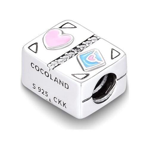 Fandola CKK 925 Sterling Silver Travel Suitcase Charms,Blue & Yellow Enamel Fits Pandora Bracelet Charms for DIY Jewelry Making
