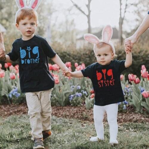 Big Brother Sister Letters Print Kids Tshirt Funny Toddler Boys Girls Short Sleeve T-shirt Casual Children Match Tees
