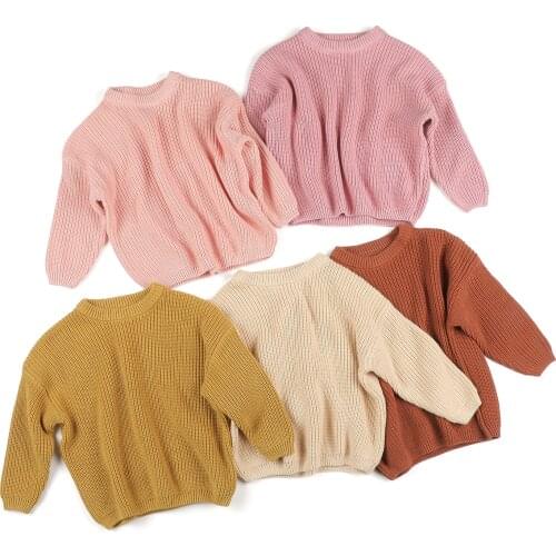 Hot Sale 2021 Autumn Toddler Knit Unisex Warm Baby Girl Winter Clothes Pullover Solid Kids Sweaters