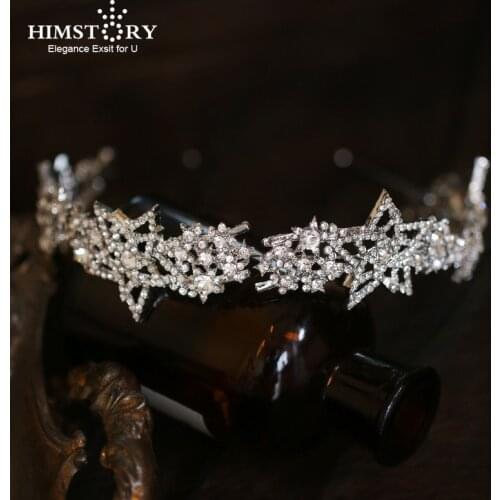HIMSTORY Newest Silver Plated Crystal Star Hairbands Rhinestone Bridal Tiaras Baroque Crowns Wedding Hair Jewelry Tiara De Noiva