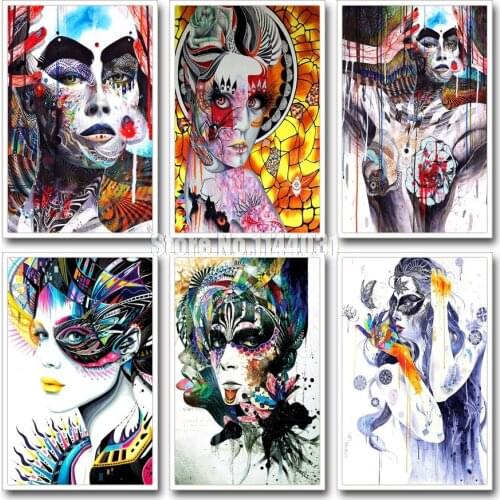 Canvas Prints 5D Diy Diamond Painting Beautiful Woman Portrait Home Decor Doodle Wall Art Diamond Mosaic Embroidery Painting