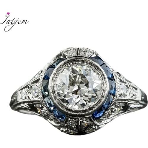 925 Silver Sapphire Gemstone Round Rings White Zircon Wedding Engagement Anniversary Ring For Women Fine Jewelry Gifts Wholesale