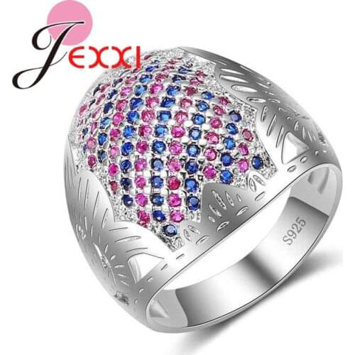 High Quality Covered With Blue/Pink Rhinestone 925 Sterling Silver Ring Hyperbole Rings For Women Gift