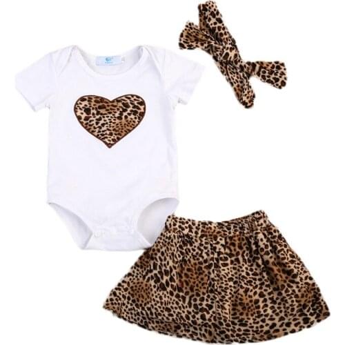 Summer Babys Sets 3Pcs Newborn Baby Girl Top Romper Leopard Skirt Headband Girl Sets 3PCS Outfits Set Girls Clothes 0-24M
