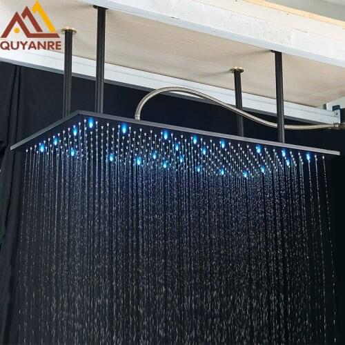 Luxury 80*40cm LED Rainfall Shower Head Solid Brass RGB LED Changing Shower Head Large Rain Shower Head For Bathroom
