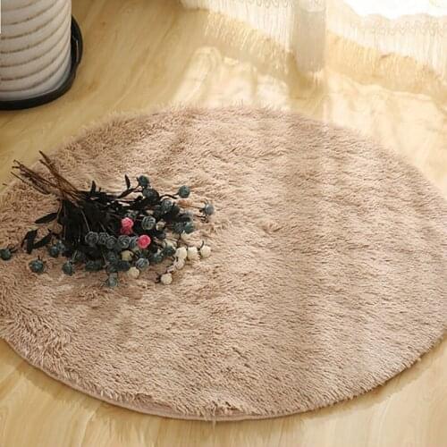 Shaggy Round Carpet Living Room bedroom Bedside Carpet Sofa Soft Silky Plush Mat Modern Area Rug Floor Mat Gray Khaki Home Decor