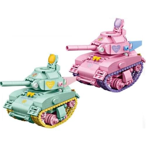 LOZ Creator modern military vehicle mini diamond building block pink Sherman tank assemble model bricks toys collection gifts
