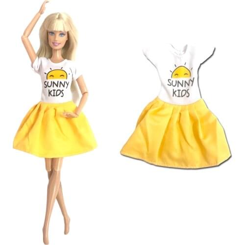 NK1 Pcs Doll Fashion Skirt Sunny Shirt Casual wear Yellow Dress Summer Clothes For Barbie Doll Girl Accessories
