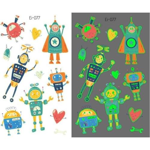 Cartoon robot sticker for face body arm decoration luminous colors glow in dark night kids temporary tattoo sticker RA082
