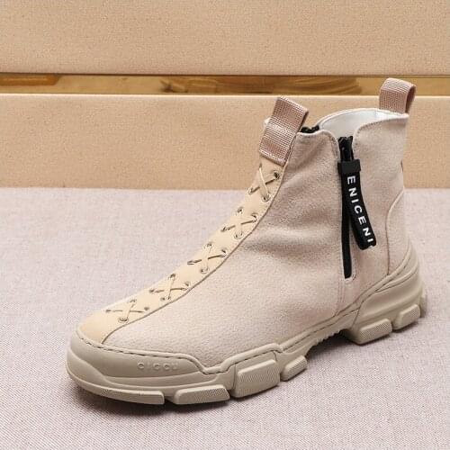 NEW Chelsea boots mens leather casual shoes casual high top plank Korean Version Yak wool Martin boots A6