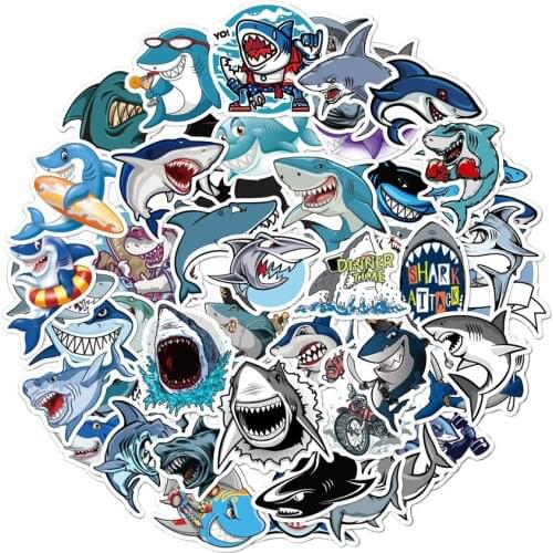 50PCS Shark Sticker Cartoon Kawaii Animal Waterproof Stickers to DIY Laptops Luggage Skteboard Moto Car Computers Decals for Mac