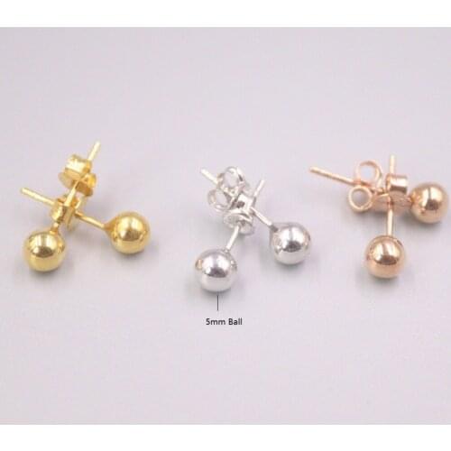 Genuine Real 18K Gold Small 5mm Ball Stud Earrings Stamp Au750 (Yellow White and Rose Available)