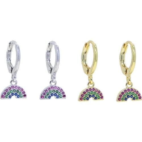 2021 New Arrive Rainbow Charm Dangle Earring Gold Color Colorful CZ Simple Cute Lovely Girl Women Fashion Delicate Jewelry