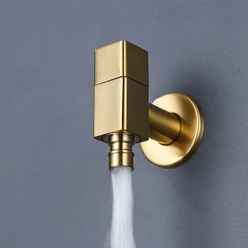 Solid Golden Brushed Brass Water Faucet Outdoor Garden Faucet Bathroom Mop Pool Wall Mounted Washing Machine Faucet Single Cold