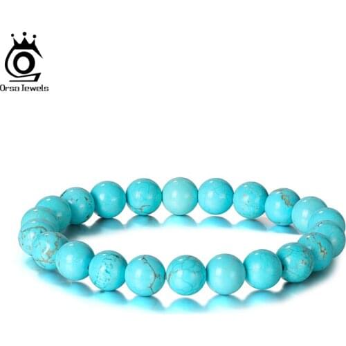 ORSA JEWELS Turquoise Howlite Bracelet for Women Men Natural Stone Bracelet Elastic 8mm Reiki Buddha Beads Bracelet GMB24