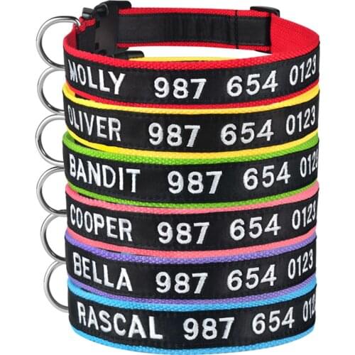 Dog Collars Personalized Embroidered Pet Dog Tag Collar Adjustable Puppy Nameplate ID Collars For Small Large Dog Nylon Custom