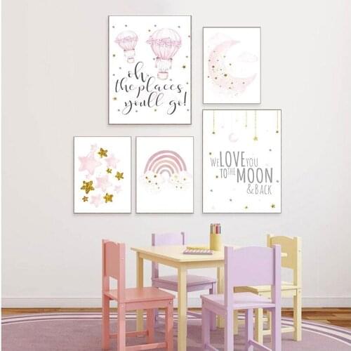 Child Poster Baby Nursery Wall Art Canvas Print Cartoon Rainbow Painting Calligraphy Nordic Kids Girl Bedroom Decoration Picture
