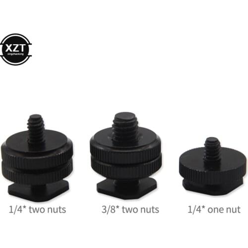 Professional 1/4" 3/8" Dual Nuts Tripod Mount Screw Black to Flash Hot Shoe Slot Adapter Stand for GPS Camera Studio Accessory