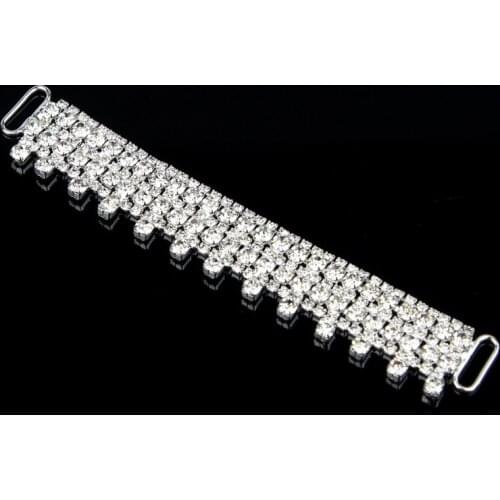 30 Pcs Clear Crystal Rhinestone Bikini Connectors Buckle Silver Chain For Swimming Wear Bikini Decoration 12.8*1.9cm