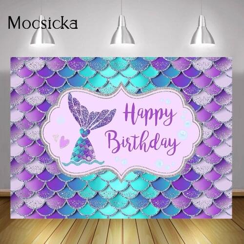 Mermaid Happy Birthday Party Backdrop Decor Rainbow Fish Scales Children Birthday Photo Background Under the Sea Photoshoot
