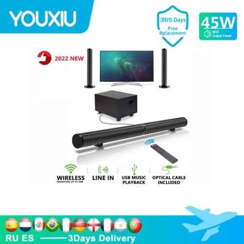 YOUXIU 65W Home Theater TV Soundbar Separable Bluetooth Speakers Audio 2.1 Echo Wall Sound Bars With Subwoofer Boost Bass