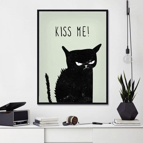 Nordic Cartoon Angry Black Cats Wall Art Canvas Painting Nordic Posters and Prints Wall Pictures for Living Bedroom Decoration