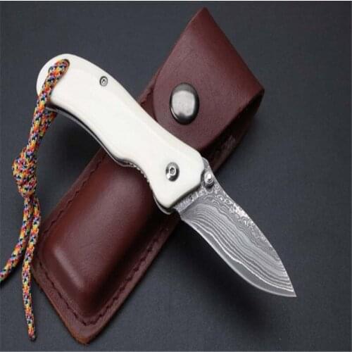 Folding Knife Damascus ZT Animal Bone Small High Hardness Outdoor Camping Survival Self-Defense EDC Tool Gift For Men