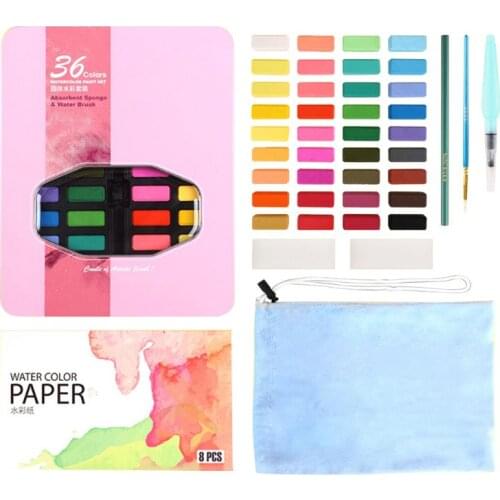 Solid Watercolor Paint Set 36 Colors Art With Water Brush Pen Watercolor Paint 4X7E