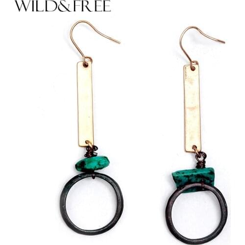 Wild & Free Vintage Green Stone Drop Earrings For Women Zinc Alloy Bar Round Circle Pendant Long Dangle Earrings Jewelry Gift
