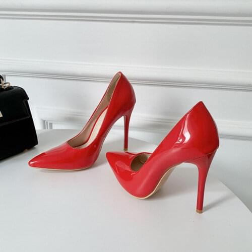 Ochanmeb Big Plus Size 47 48 14 Womens Shiny Patent Leather Candy Color Red Beige Yellow Green Black Stiletto Pumps Party Shoes