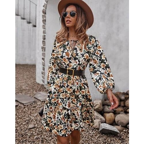 Women Spring Autumn Print A-Line Dresses Robe Femme Long Sleeve Elastic Waist Y2K Dress For Woman Clothing 2021 Vestido De Mujer