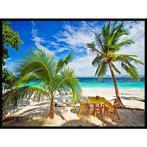 30x40 Diy Diamond Painting 5d for Home Decor , Living Room Decoration ，Coconut Tree, Beach