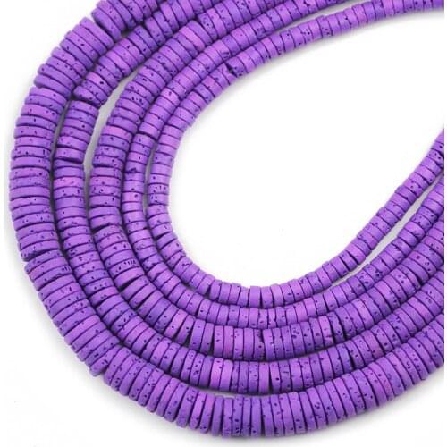 4/6/8MM Purple Natural Volcanics Lava Stone Flat Round Spacers Loose Beads For Jewelry Making DIY Bracelets Necklace Accessories