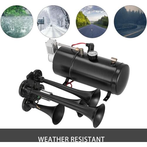 4 Trumpet Air Horn 12V 150PSI Compressor Kit Blue Tank Gauge for Car Train Truck Freeshipping to EU