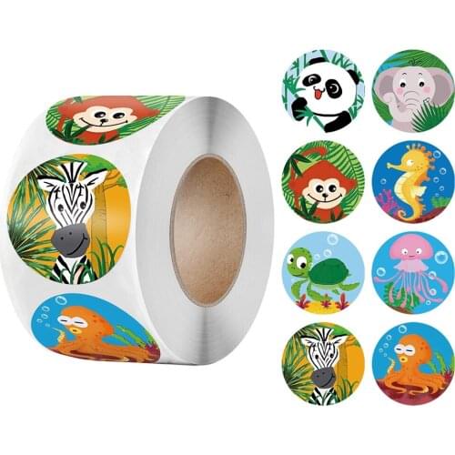 500pcs 1 Inch Cartoon Animal Reward Stationery Stickers for Children School Student Sheep Tiger Cow Panda Pig Notebook Decor