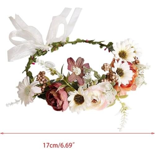 649D Boho Wedding Bridal Daisy Flower Wreath Headband Artificial Chrysanthemum Crown Garland Bridesmaid Beach Headdress