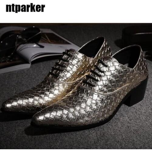 Ntparker Luxury Man Shoes Genuine Leather Handmade Ponited Toe 6.5cm Heels Party Wedding Shoes for Man, Big Sizes US6-US12