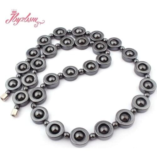12mm Black Coin (No Magnetic) Hematite Natural Stone Beads For Lady Woman Tribal Fashion Jewellery Necklace 17.5" Free Shipping